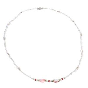 Handmade Beaded Choker Necklace Clear Red Burgandy White